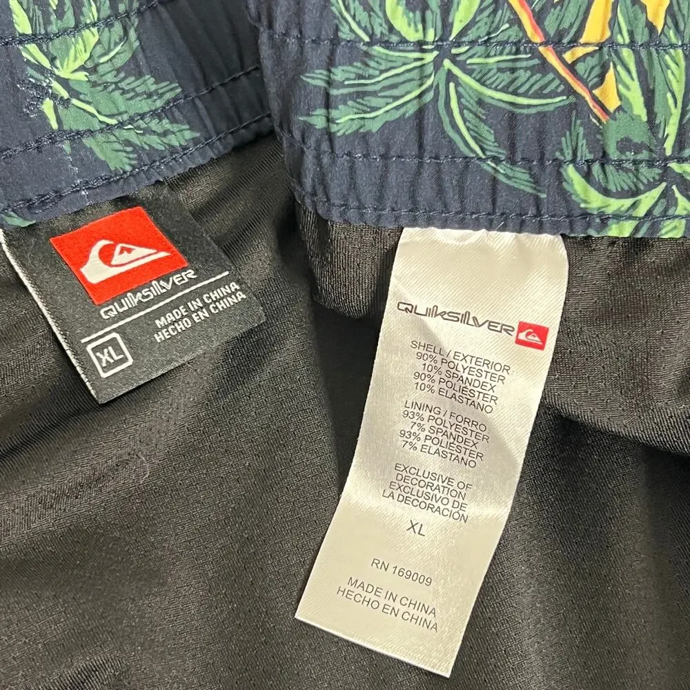 Quiksilver Size XL Tropical Board Shorts Navy Palm Tree Print Swim Trunks